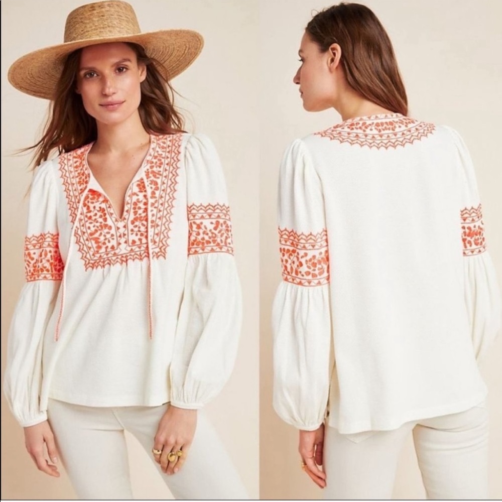 NWT Anthropologie Maeve Louisa Ivory Peasant Top